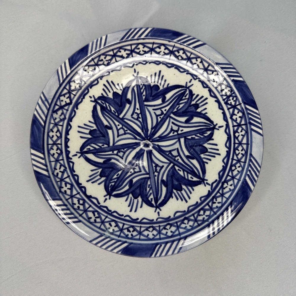 Vintage Signed FES small bowl Hand Made Hand Painted Morocco 7‎ inch